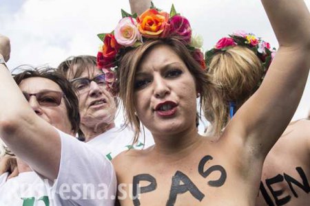 Украинки в Европе: полуголые Femen устроили бедлам во Франции на 1 мая (ВИДЕО)