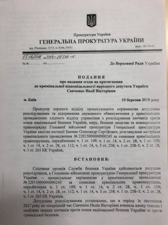 Геращенко опубликовал постановление об аресте Савченко